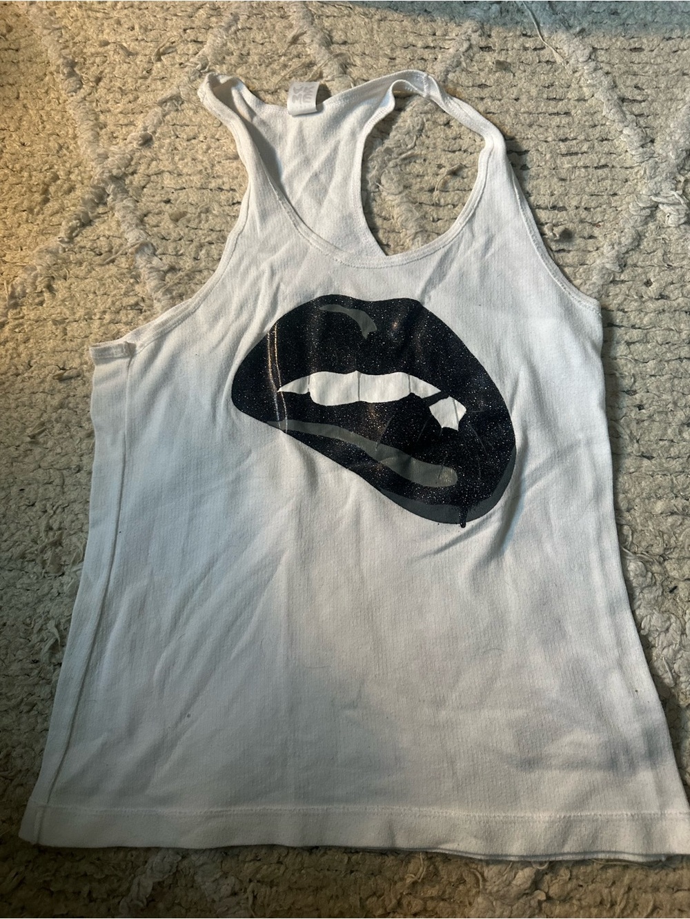Zumba Fitness White Tank with Metallic Black Lip Graphic